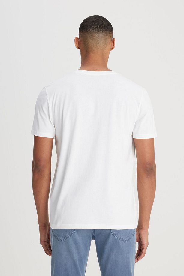 Regular Fit Normal Kesim %100 Pamuk Bisiklet Yaka Ekru Tişört - 3