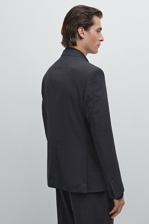 %100 yün kareli klasik blazer - 3