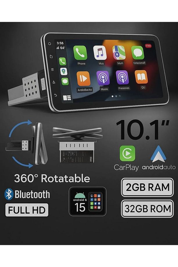 Primat P1002 10.1inç Android15 Tek Din Carplay 2gb Ram 32gb Hafıza 360 Derece Ekran Multimedya Teyp - 1