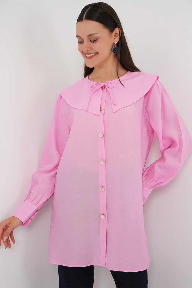 Kadın Bebe Yaka Uzun Tunik 5967 - Pembe - 4