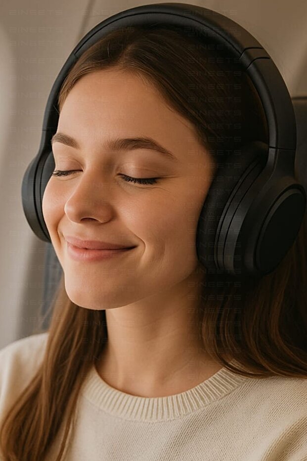 Kablosuz Kulaklık Bluetooth Mikrofonlu Kulaküstü Kulaklık Katlanabilir Siyah Android İos Uyumlu - 5