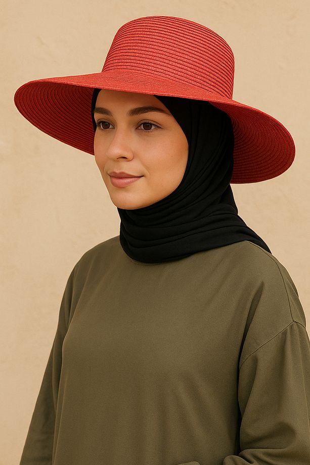 Kadın Bej Büyük Boy Yazlık Basic Hasır Şapka - 2