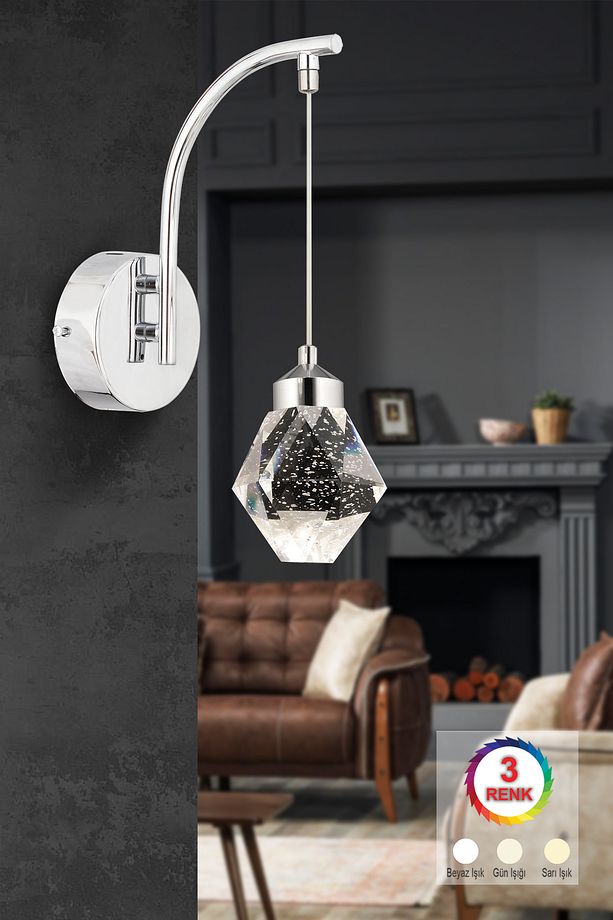 İstanbul Avize Aplik Kabarcıklı Liya Tekli Gümüş 3 Renk Ledli Modern Led Aplik - 1