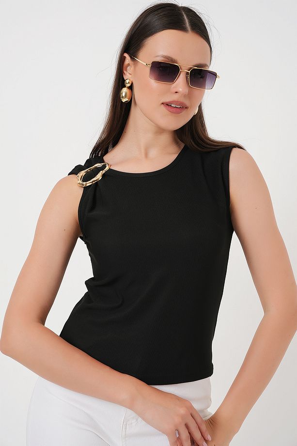 Kadın Kolsuz Basic Bluz 935 - Siyah - 3