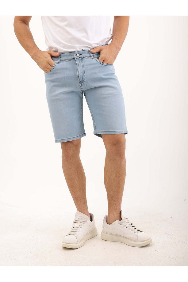 Erkek Regular Fit Asit Yıkama Kot şort - 5