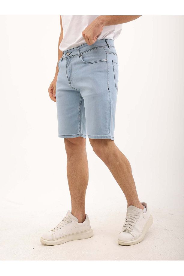 Erkek Regular Fit Asit Yıkama Kot şort - 6