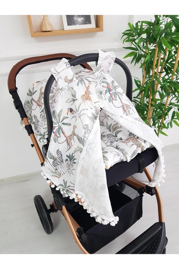 Safari Animals Muslin Zippered Stroller Cover and Cushion