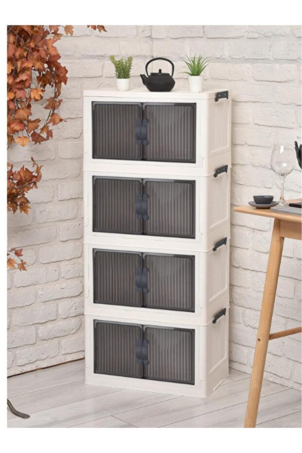 4-Piece Folding Stackable Double Lid Organizer Organizer Box White
