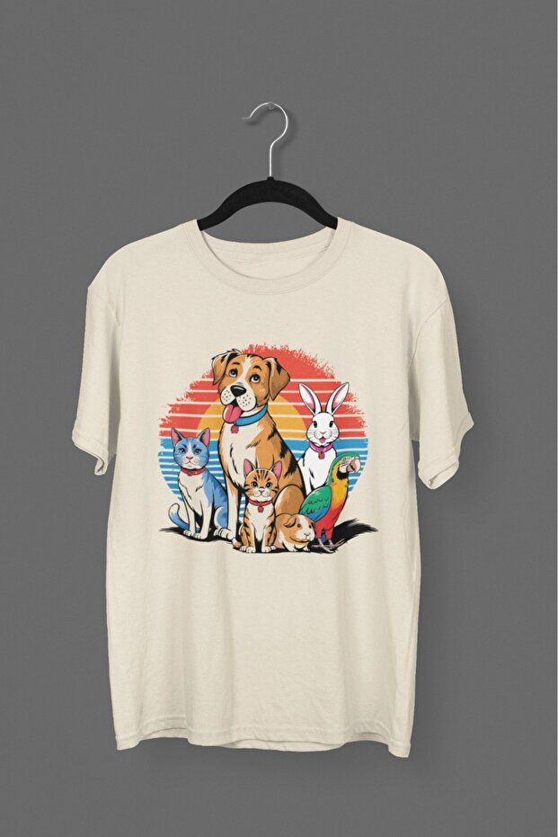 Men/Women -Animals- Transfer Printed Round Neck Short Sleeve T-Shirt