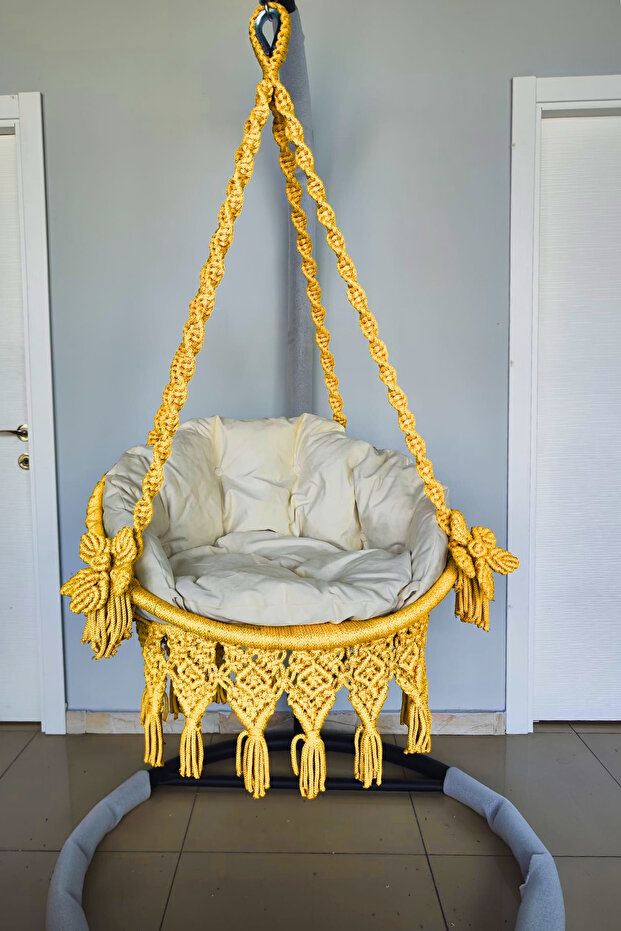 Tek Kişilik Makrome El Örgüsü Salıncak MİS38016SARI - 1