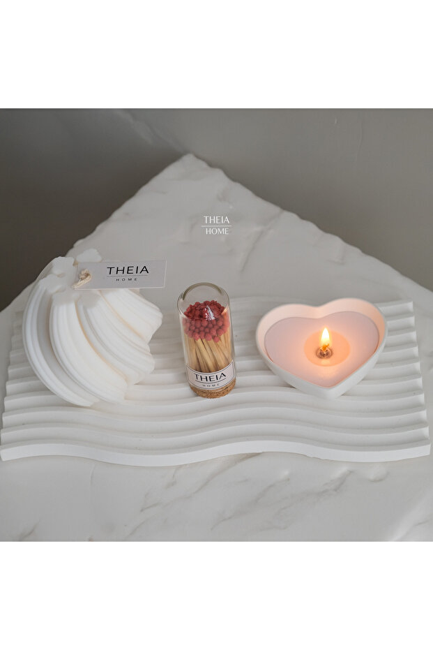 4'lü SET BÜYÜK DÖNENCE SOYA MUM, SU YOLU TABAK, PEMBE KALP MUM VE KİBRİT SET - 4
