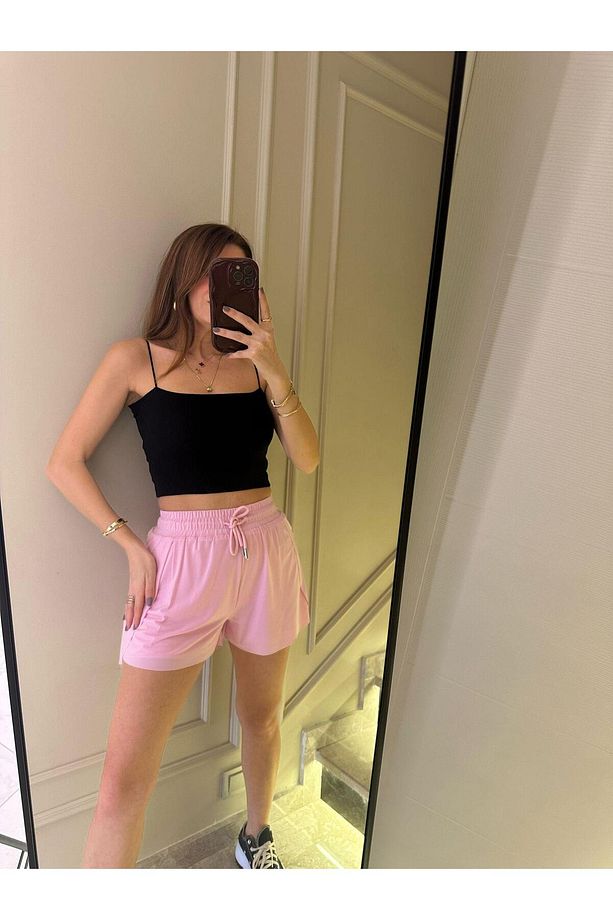 Pembe Sandy Kumaş Sporcu Şort - 4