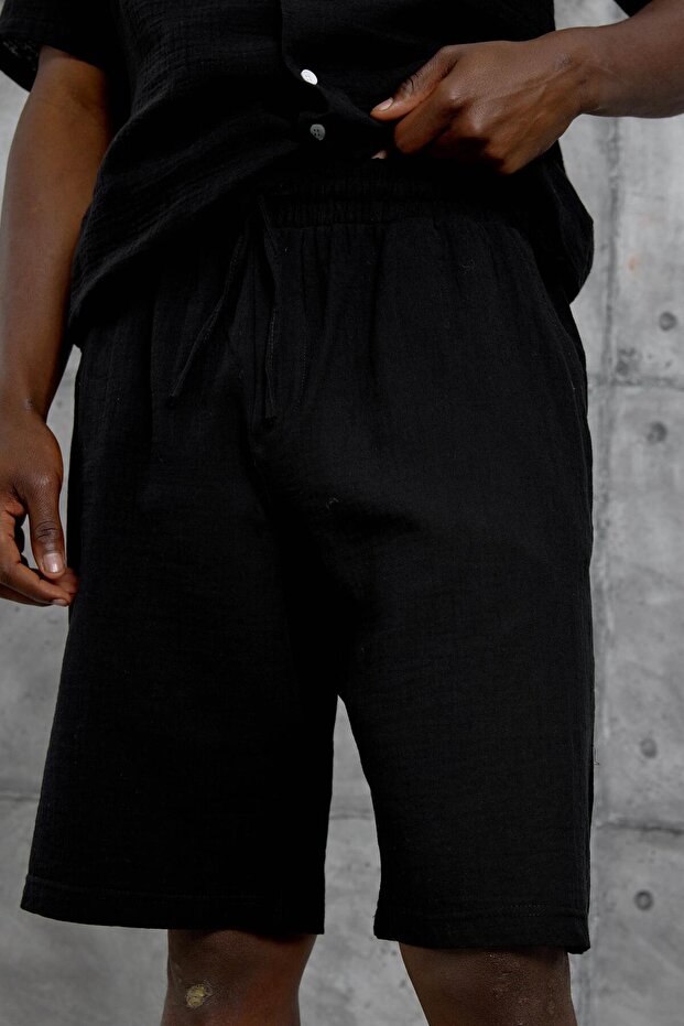 Μαύρο σορτς Muslin Basic - 2