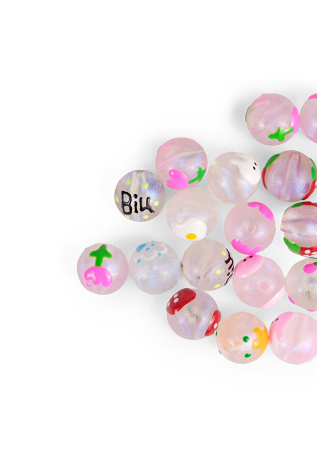 Round Mixed Patterned Plastic Beads 5 Pieces
