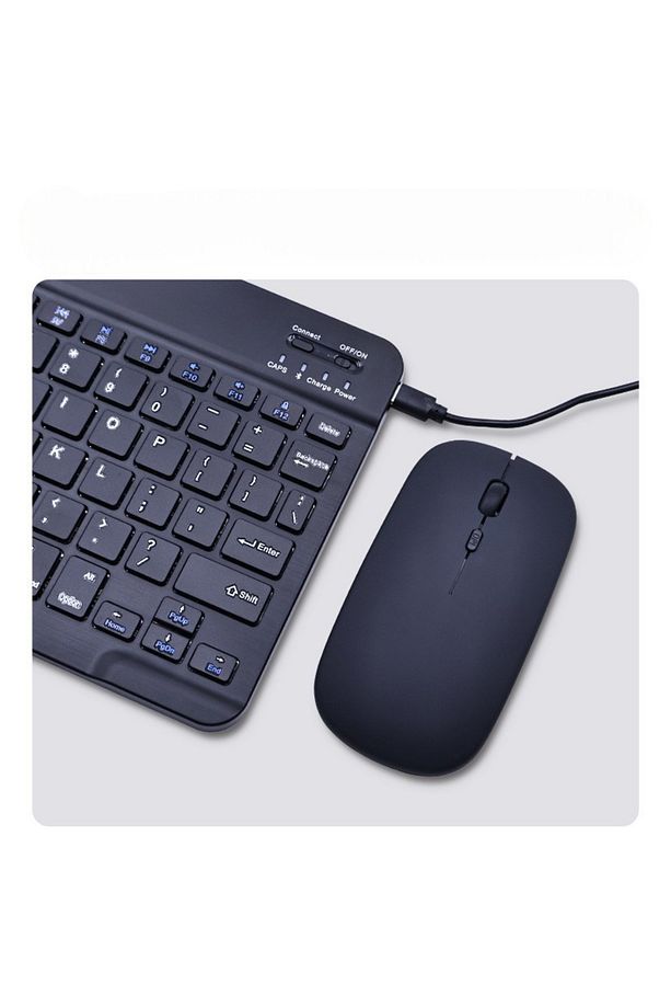 Bluetooth Klavye & Mouse Set IOS Android Windows Uyumlu Şarjlı Taşınabillir Set - 7