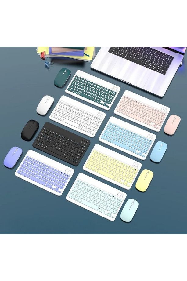 Bluetooth Klavye & Mouse Set IOS Android Windows Uyumlu Şarjlı Taşınabillir Set - 8