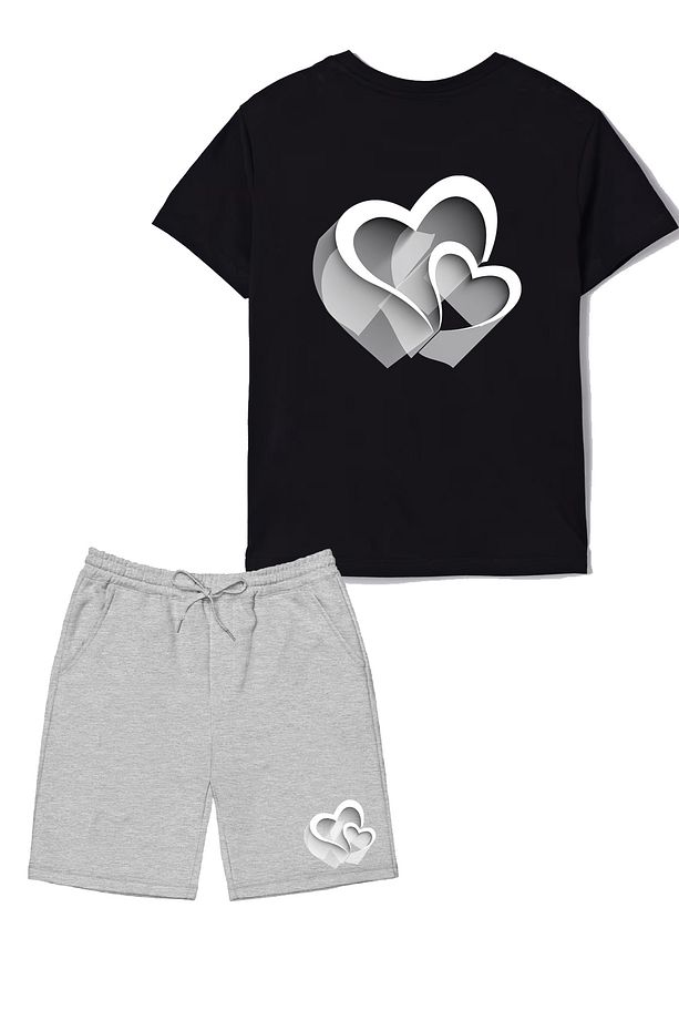 2'li Set Baskılı Kız Çocuk Pamuk Şort Tshirt Takım Kapler 5 6 7 8 9 10 11 12 13 14 yaş Tişört - 1