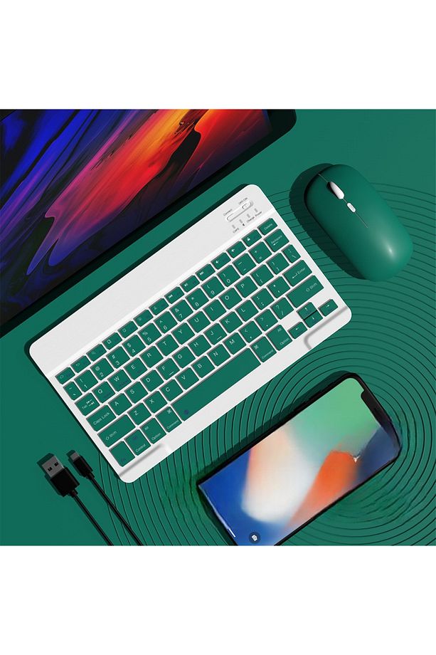 Bluetooth Klavye & Mouse Set IOS Android Windows Uyumlu Şarjlı Taşınabillir Set - 1