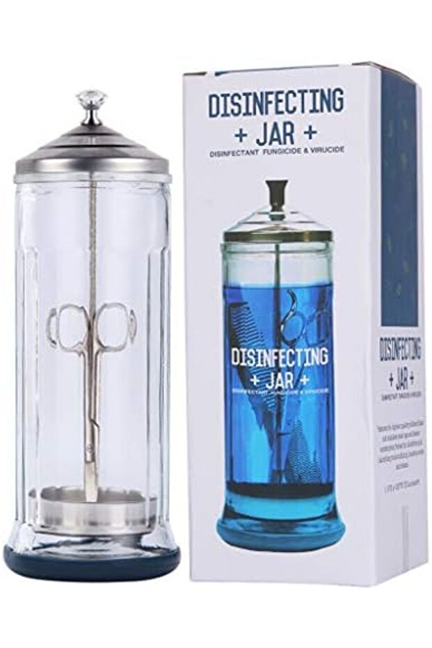 Barber Trade Glass Disinfectant Jar for Salons - Professional Sterilizer Jar for Supplies and Nail T