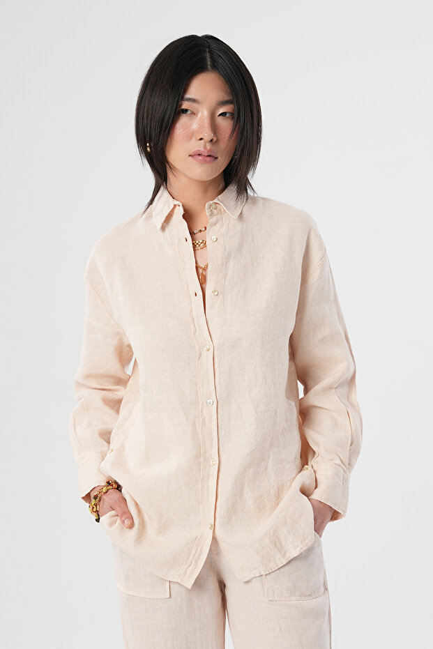 Women's 100% Linen Shirt with Button Detail on the Sides