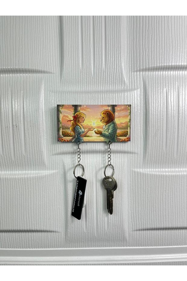 Elegant Woman and Noble Monster Figured Themed Wooden Interchangeable Keychain Keychain