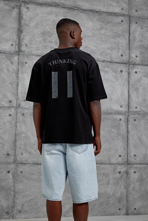 Μαύρο μπλουζάκι 11 Thinking Printed Oversize - 3