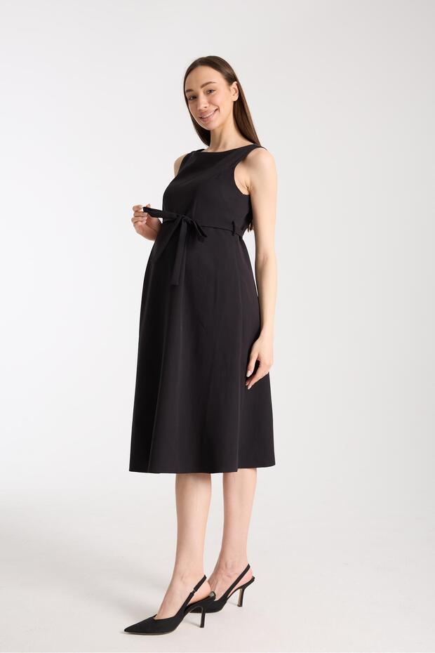 IŞŞIL 4032-Ofis Hamile Giyim Kumaş Midi Jile Elbise - 3