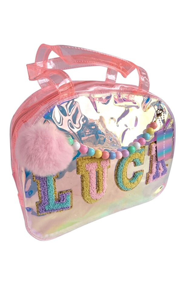 Transparent Pink Luck Embroidered Hand Beach Bag Cn0024