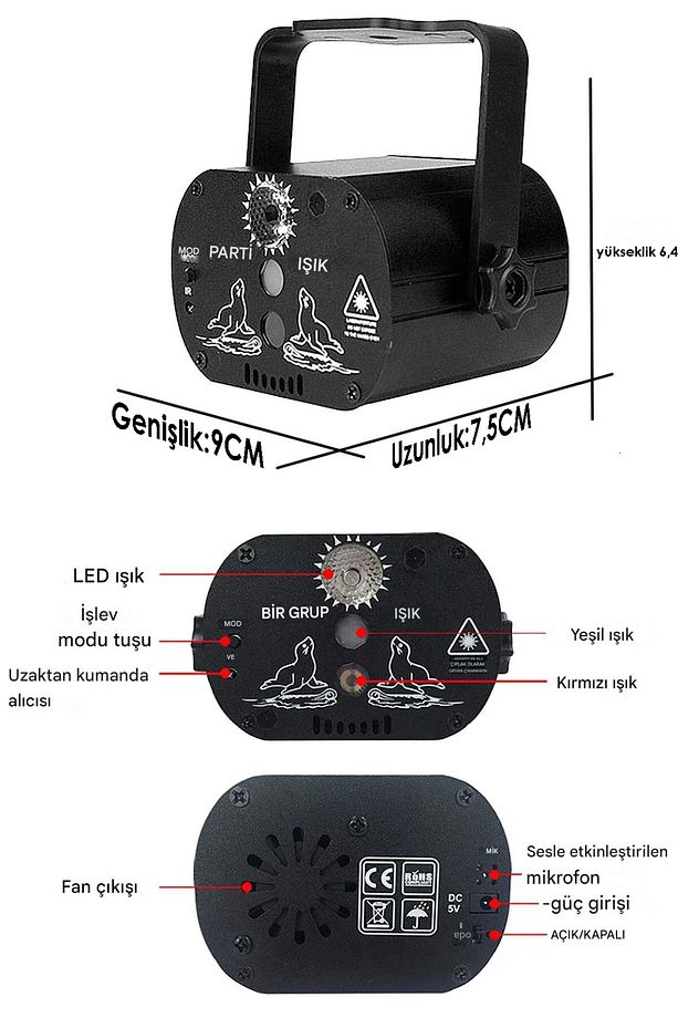 Mini Rgb Disko Işık Dj Led Lazer Sahne Parti Projektörü Usb Disko Topu Sese Duyarlı YK3220 - 6
