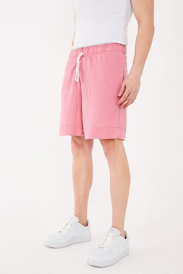 %100 Pamuk Unisex Relaxed Fit Kadın Erkek Şort Gül Kurusu - 1
