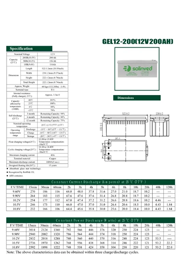 Solinved 12v 200ah Jel Akü Deep Cycle - 2