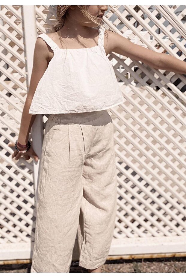 Pleated Linen Loose Trousers 2-7 Years Natural