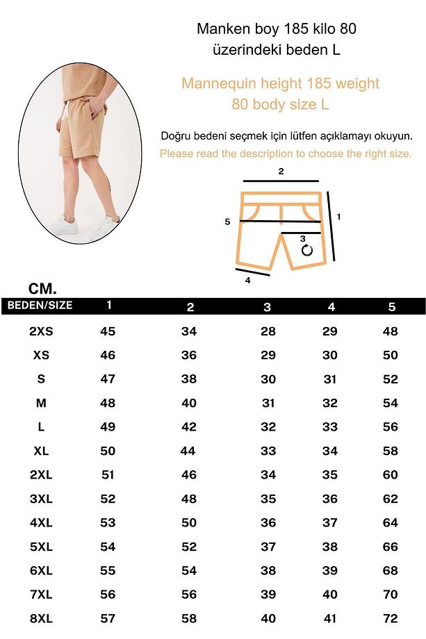 %100 Pamuk Şile Bezi Rahat Kalıp Unisex Bej Kısa Şort - 5