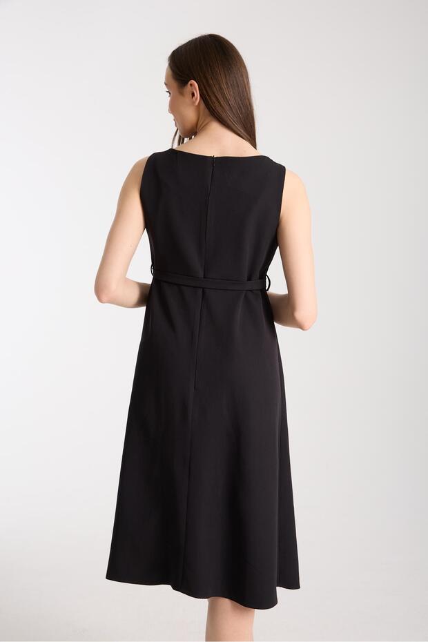 IŞŞIL 4032-Ofis Hamile Giyim Kumaş Midi Jile Elbise - 4