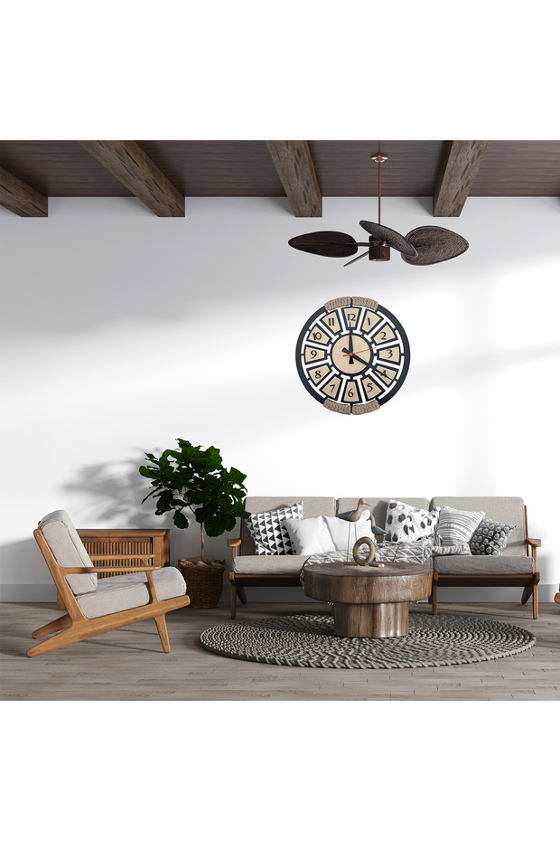 Ahşap Halatlı Modern Duvar Saati - 3