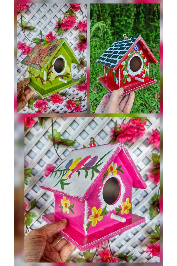 3 Pieces, 16×16×16cm Wooden Handmade Bird House, Bird Nest for Garden Balcony
