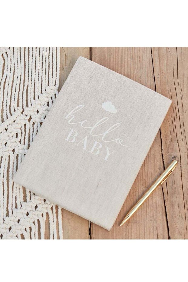 Hello Baby Neutral Linen Baby Journal Book