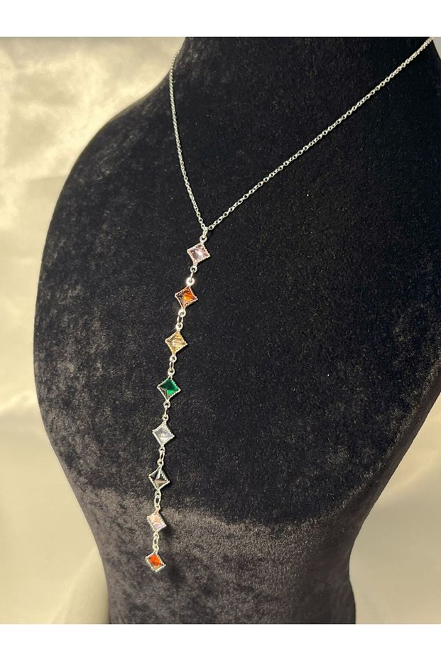 Y Necklace with Square Stone