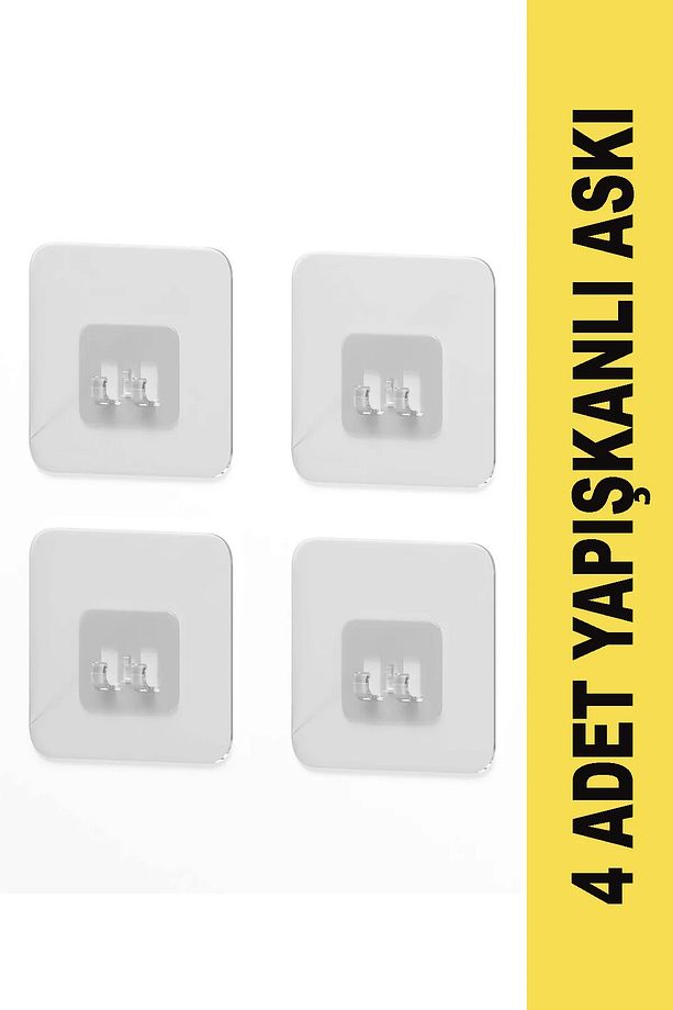 7x7 CM Süper Güçlü Yapışkanlı Banyo Askısı Yedek 4 Adet Sticker Raf Tutucu Askı - 1