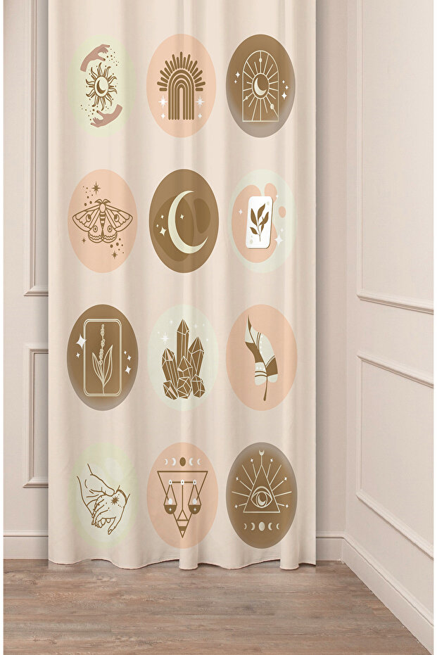 Minimalist Soft Plain Pastel Leaf Bohemian Special Design Digital Printed (Single Wing) Beige Cream Background Curtain