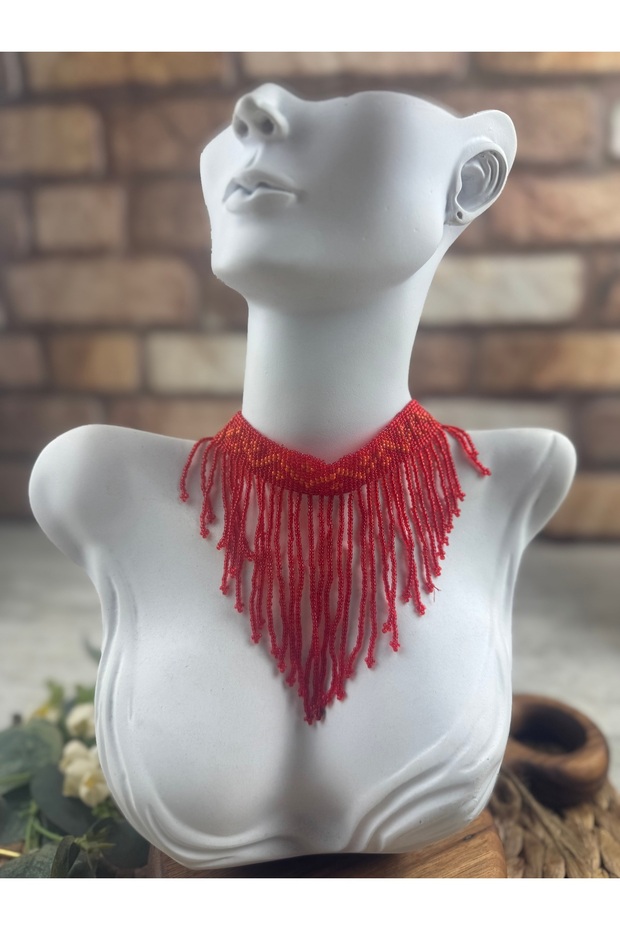 Kırmızı tasma model boyun kolye - 1