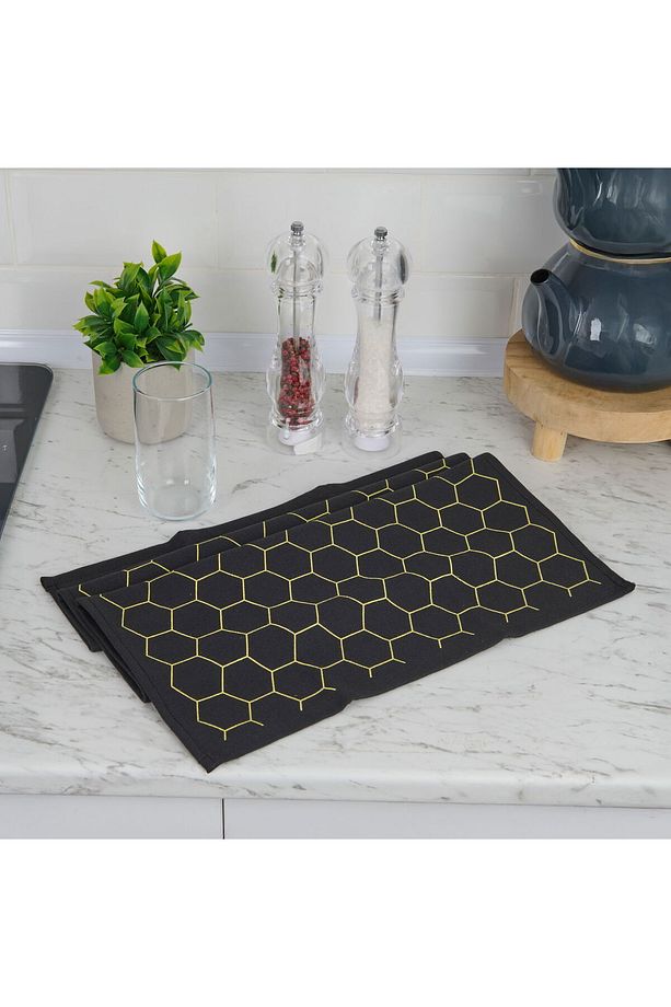 Soft Hexagon Mutfak Havlusu - Siyah - 40x66 cm - 3