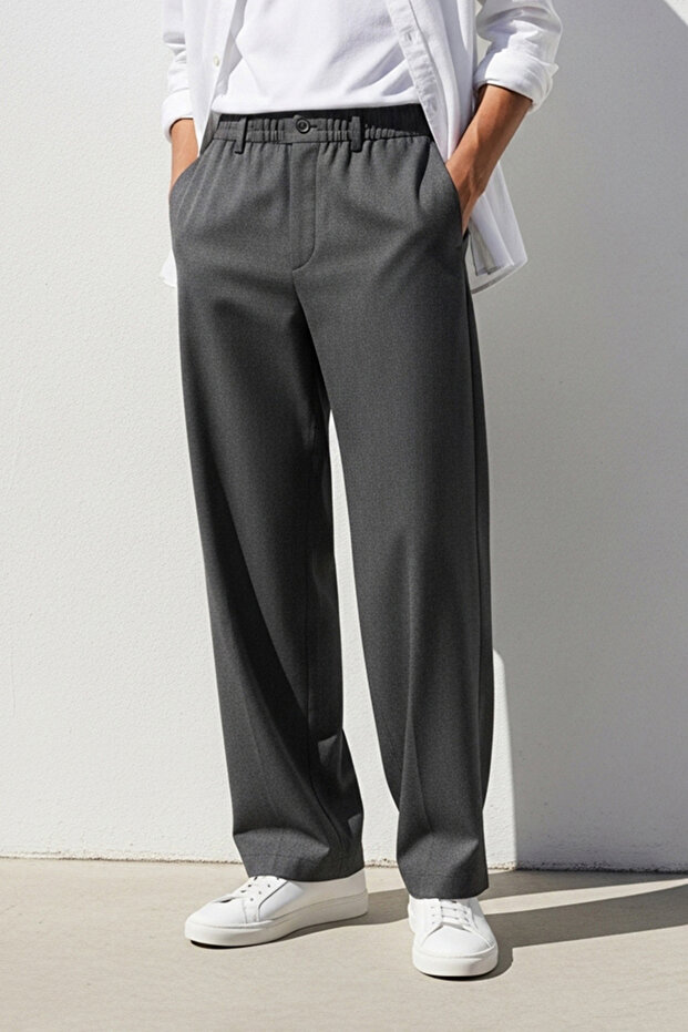 Antrasit Wide Leg Bol Kumaş Baggy Pantolon TMNSS23PL00039 - 6