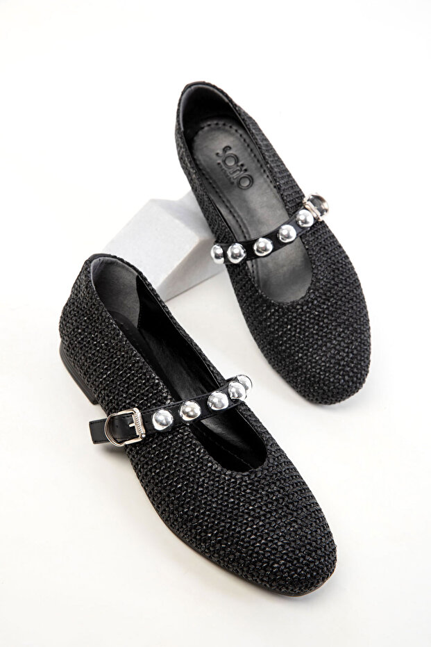 20485 Black Straw Women's Ballerinas