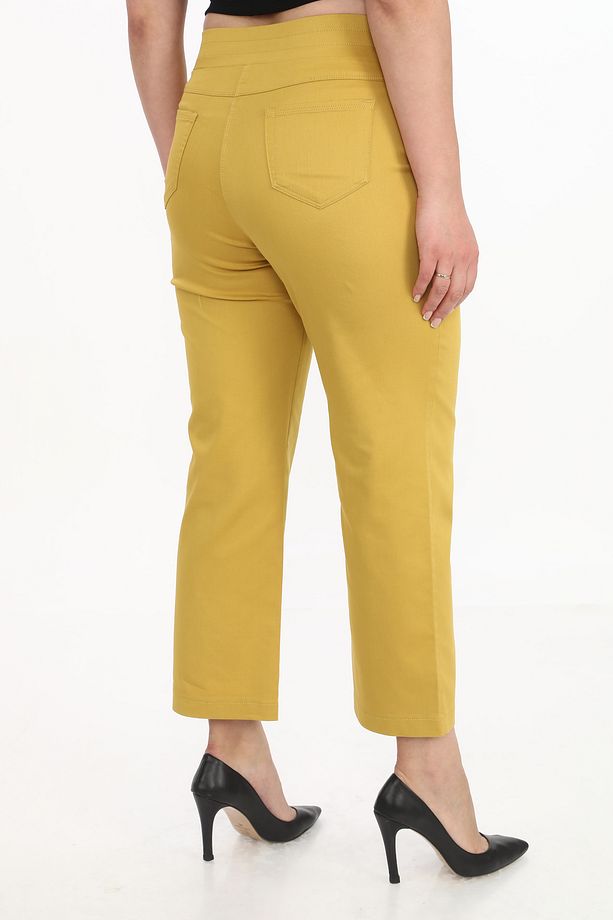 Kadın Lastik Kemerli Özel Taşlı Yazlık Sarı Pantolon - 6