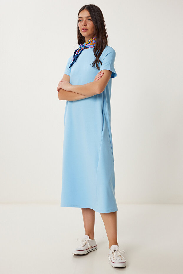 A-Line Summer Knitted Dress Sky Blue Lub0005
