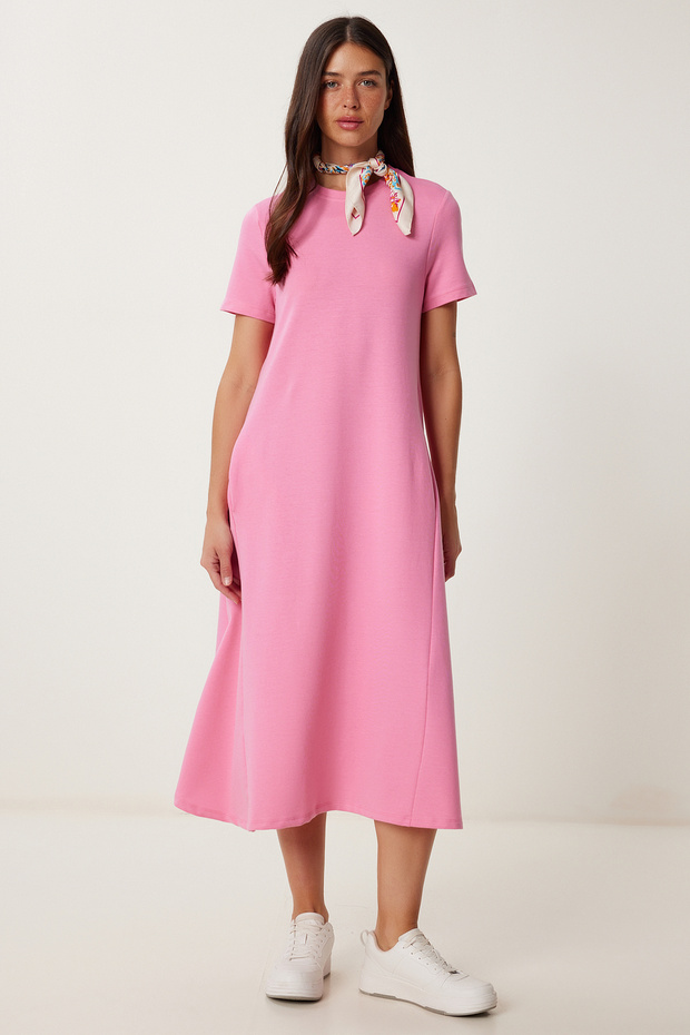 A-Line Summer Knitted Dress Pink Lub0005
