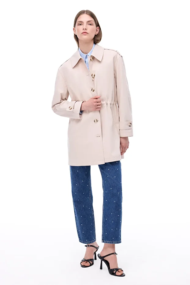 Talisman Regular Fit Takma Kol Bej Renk Trenckot - 1