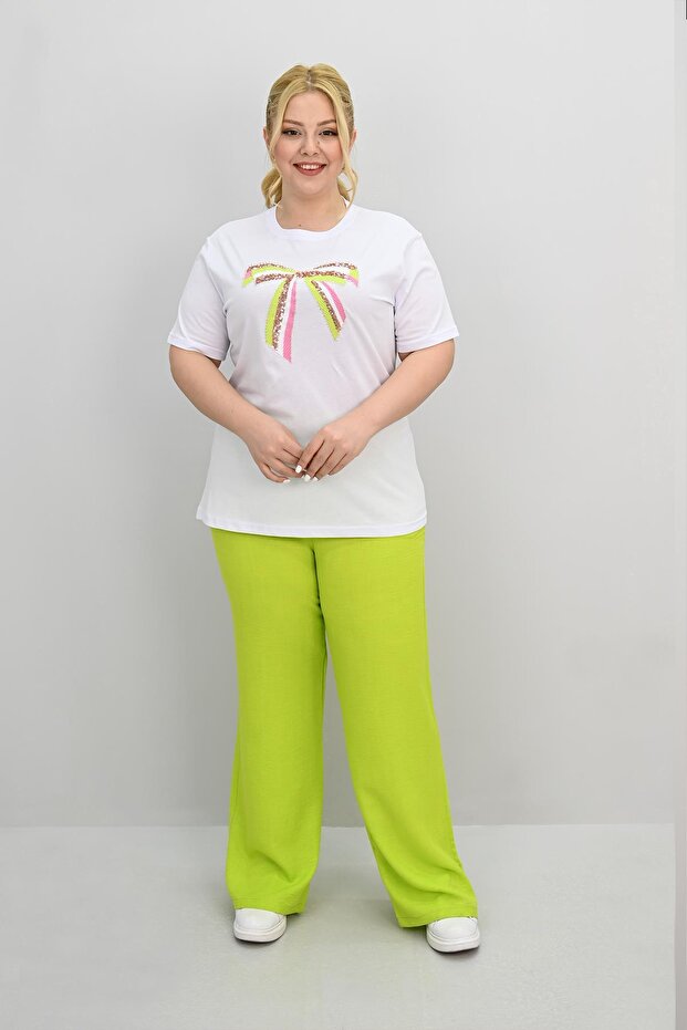 Women's Plus Size Ribbon Detailed Sequin Embroidered Tracksuit Set 8200-25