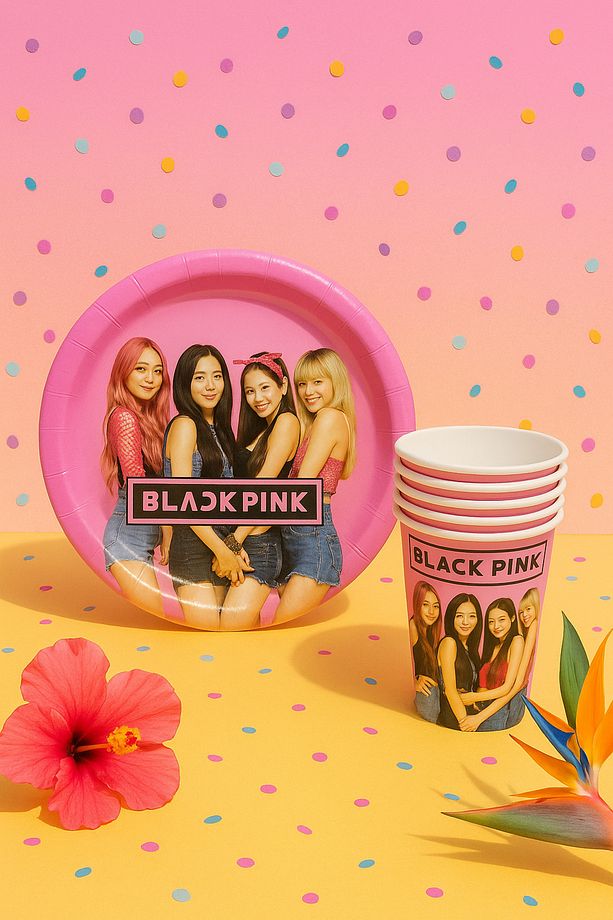 Blackpink Temalı Parti Seti - 8 Kişilik Kağıt Tabak ve Bardak Takımı | K-Pop Doğum Günü Seti - 2